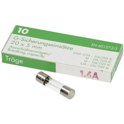 Glassäkringar 1,6A,Trög, 250 V, 10-Pack