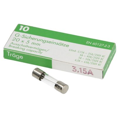 Glassäkringar 3,15A,Trög, 250 V, 10-Pack