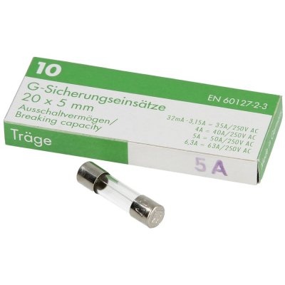 Glassäkringar 5 A,Trög, 250 V, 10-Pack