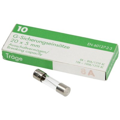 Glassäkringar 8 A,Trög, 125 V, 10-Pack