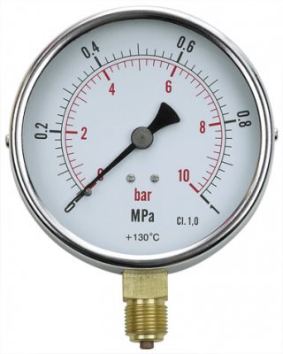 Manometer Beulco, G15, ansl. nedåt, 0-6bar, Hus 100 mm