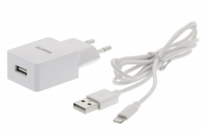 Väggladdare, 1 utgång, 2.4 A, IPHONE / APPLE, Vit, (Sweex)