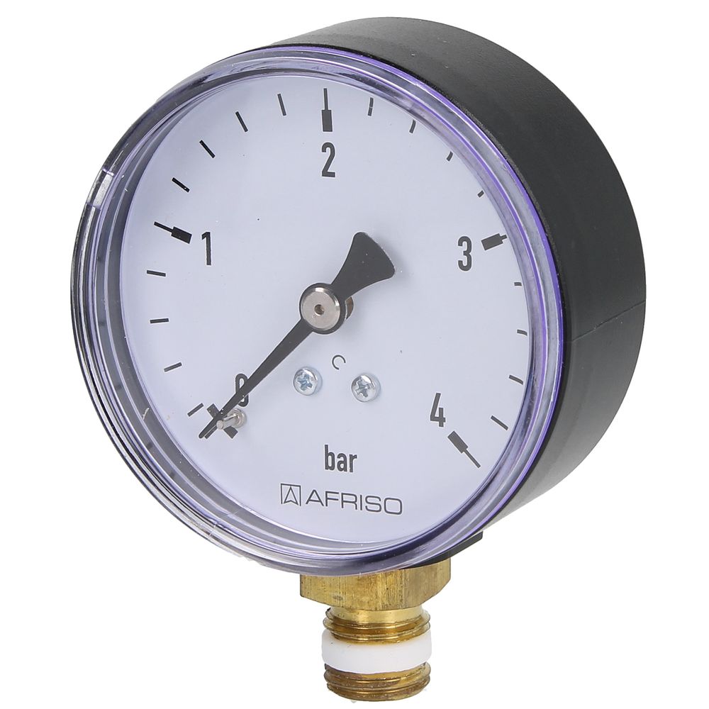 Manometer Afriso, ansl. nedåt, G8, 04 bar, Hus 63 mm